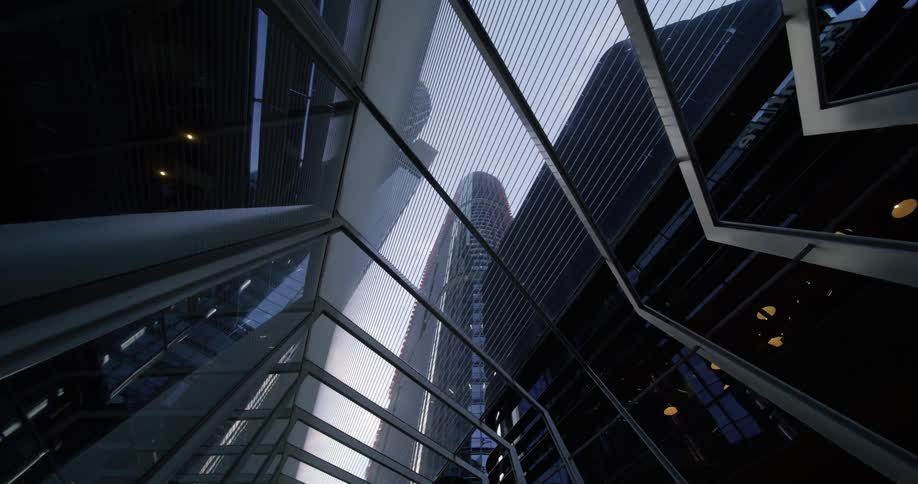 A walkway shows the skyline of the city