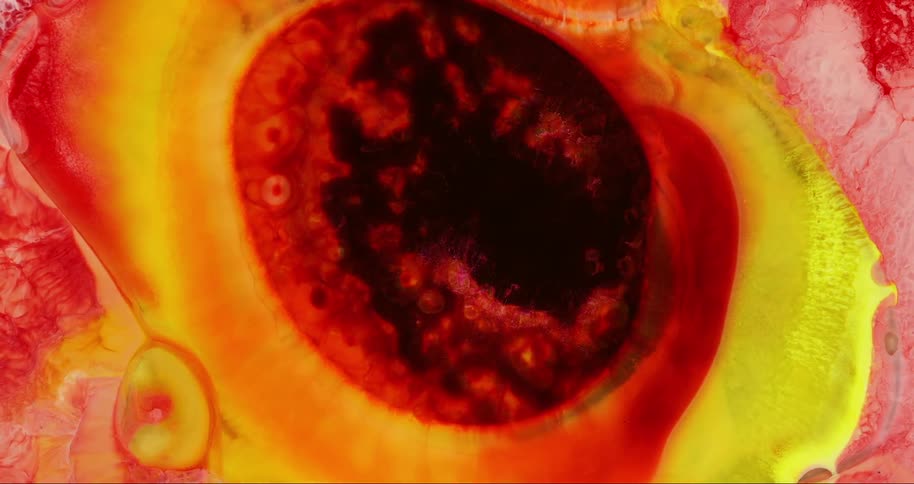 Extreme close up of a dense red and black liquid in motion