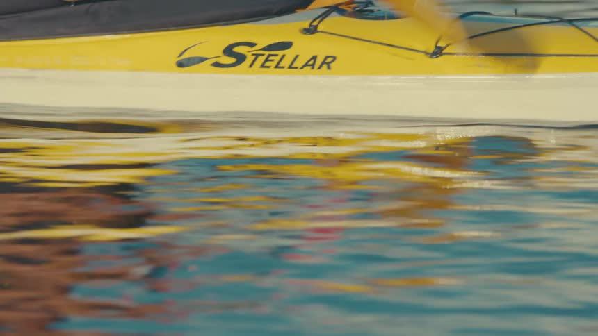 A person is paddling on a kayak