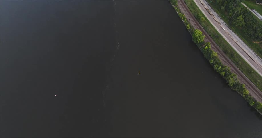 Aerial view of a sea canal and adjacent highways