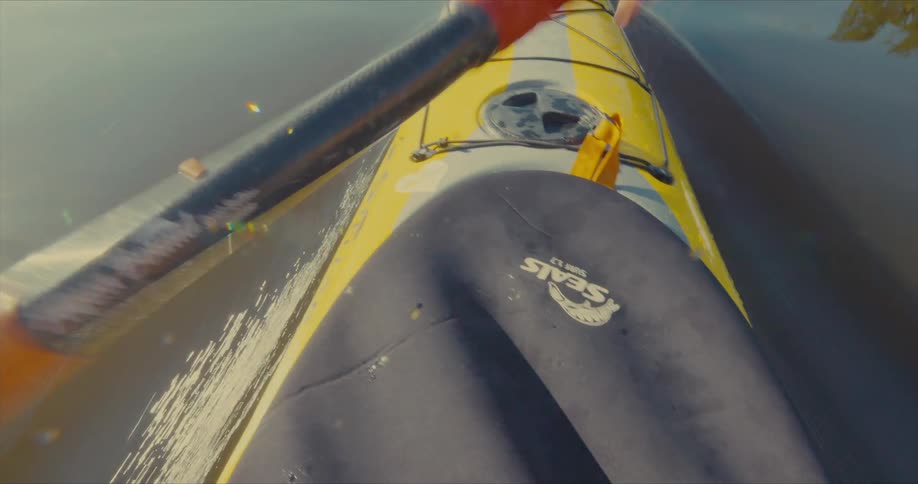 Point of view of a person canoeing