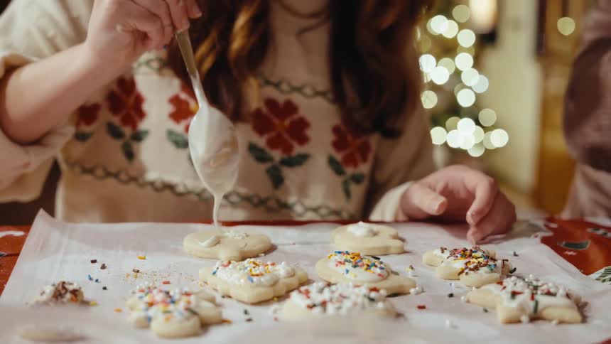 Woman and a lady with a spoon making sweet cookies