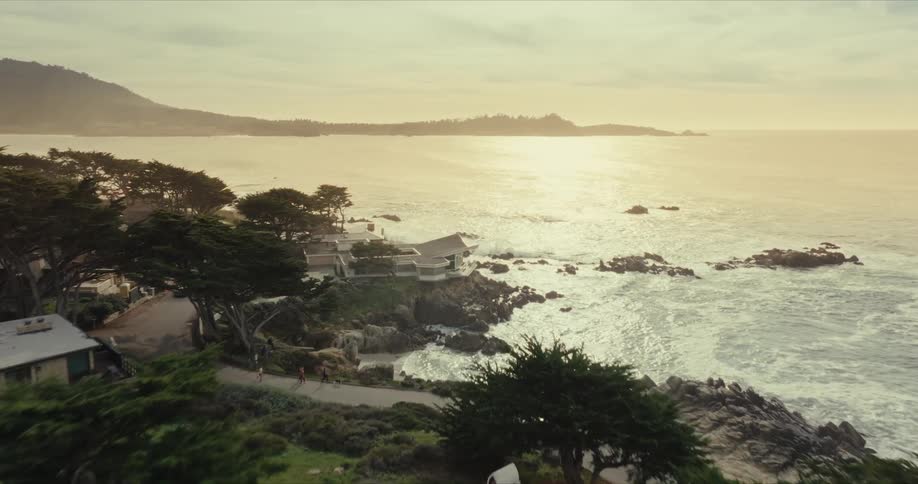 An aerial clip of a community by the coast side