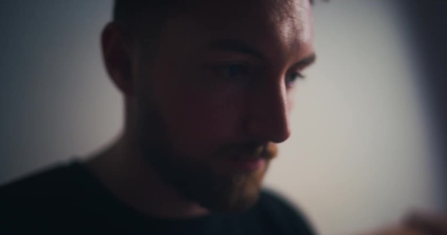A close up clip of a male face