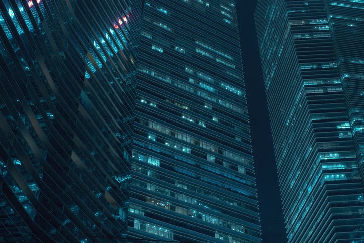 Skyscraper lights blinking and flashing