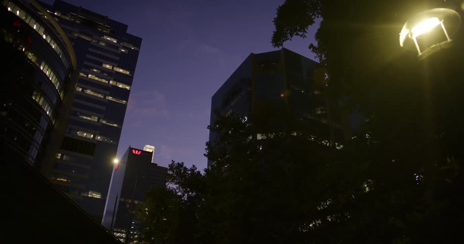 Silhouette of urban buildings in a metropolis at night