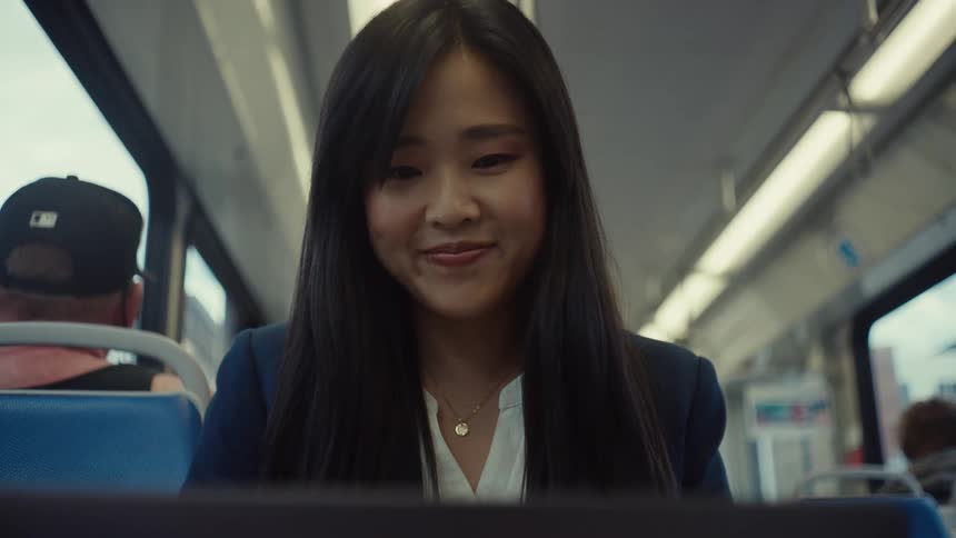 A clip of a person having a conversation in a bus