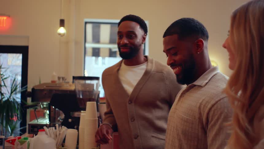 Three friends in a coffee shop