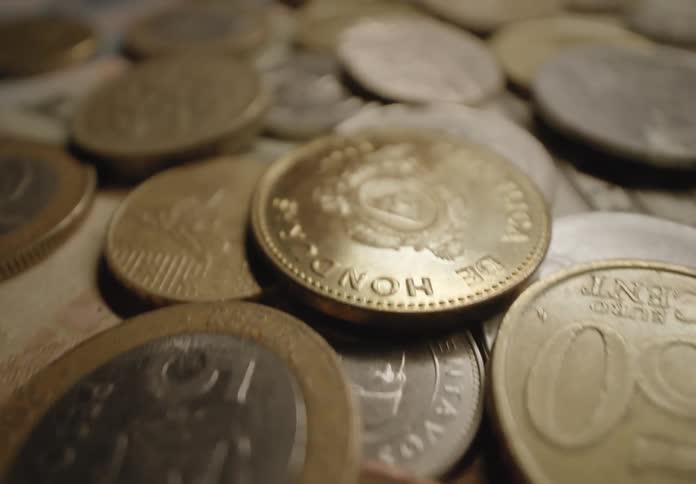 Many different coins laid out