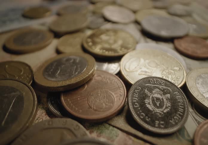 Many coins laid out