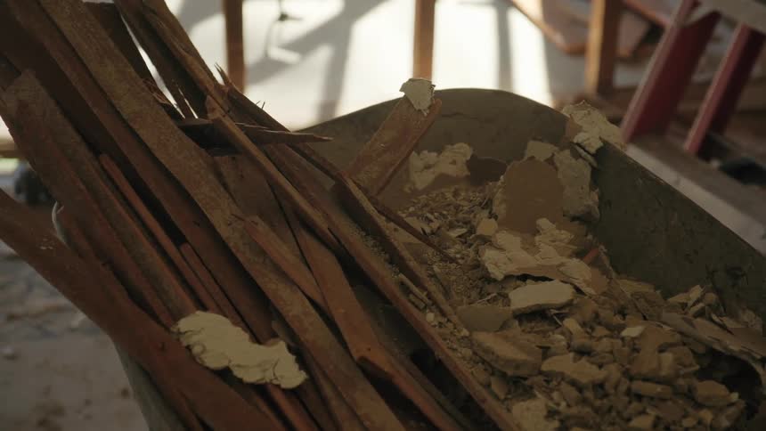 Demolition Materials in a Wheelbarrow