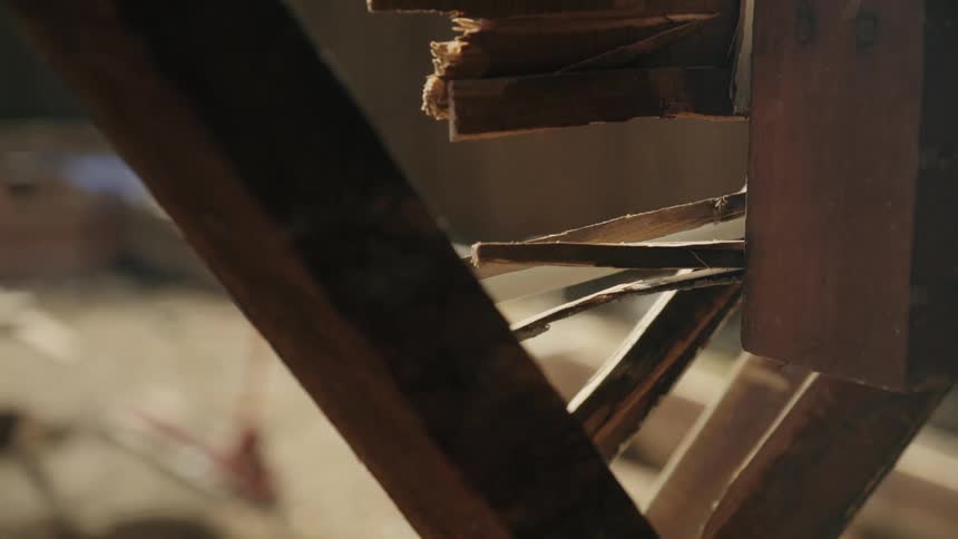 Close Up of Demolished Wood House Studs
