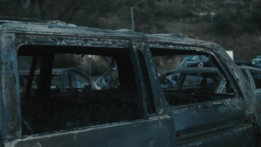 A footage of burnt cars