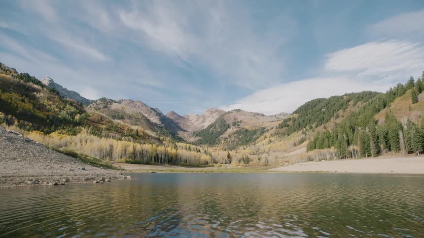 Water ripples across a lake in the mountains