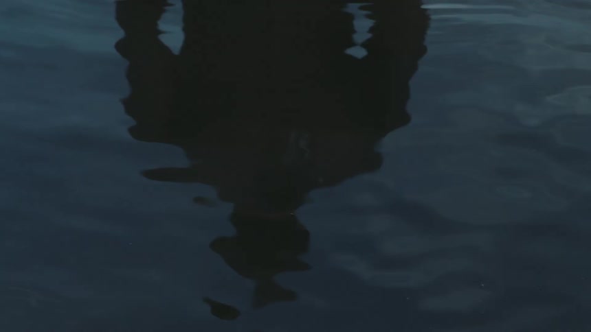 A person is reflected in the water