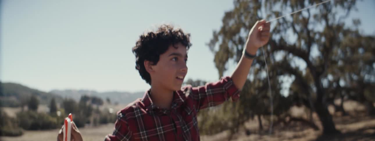 A child is having fun flying a kite