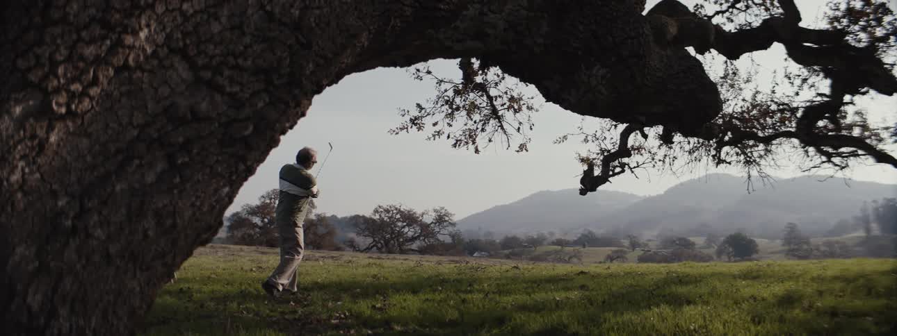 Man playing golf on an open course outdoors