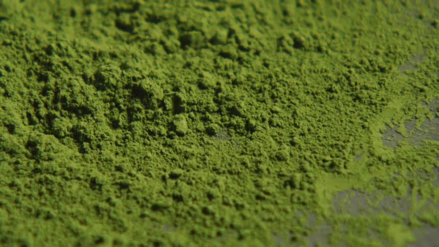 Green powder in close up