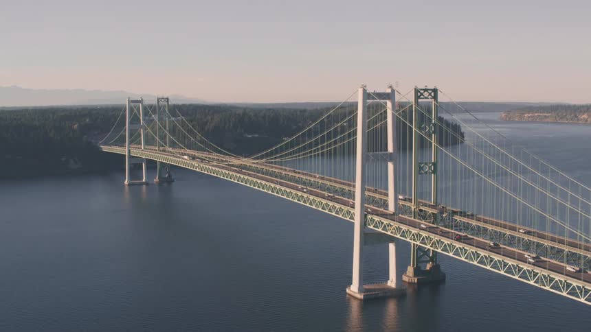 The tacoma narrows bridge twin suspension bridge spanning the tacoma narrows strait of puget sound in washington state