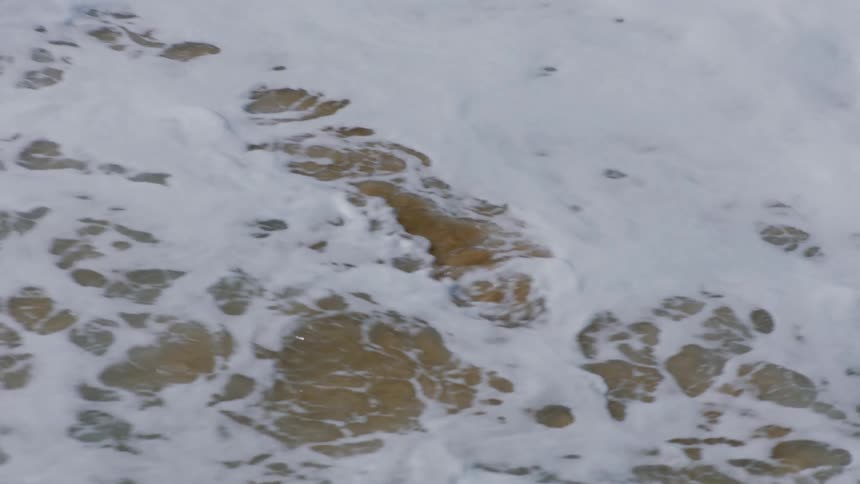 Ocean wave churns and creates foam when hitting the beach