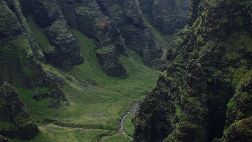 A clip of a valley between mountains