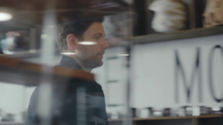 A man walks through the shop