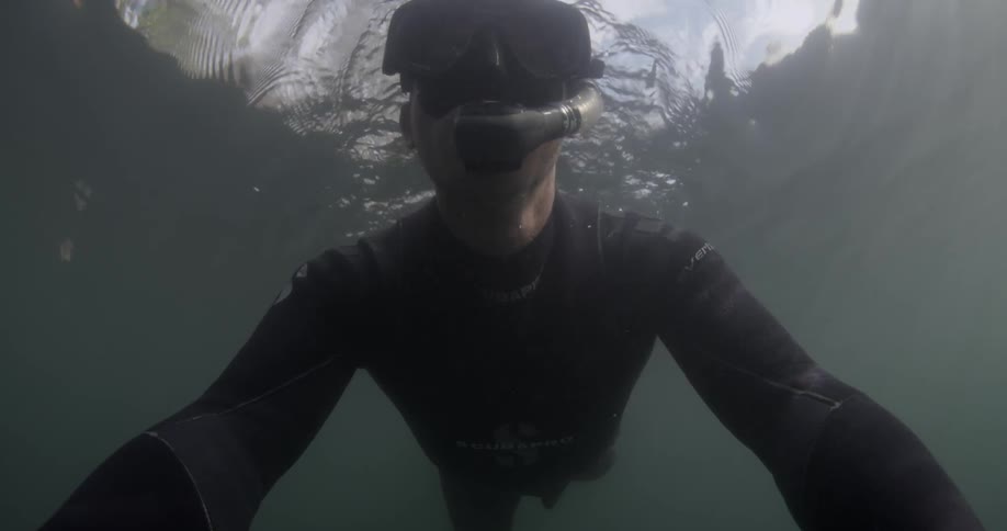 A person snorkels during the day