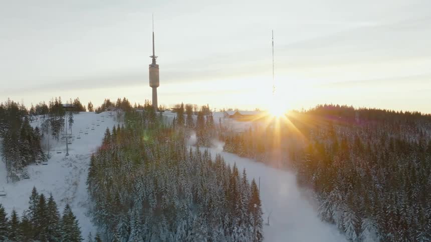 A resort is at the top of the ski slope