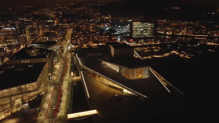 Aerial panorama of a metropolis seen at night