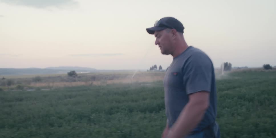 A man walks through a field