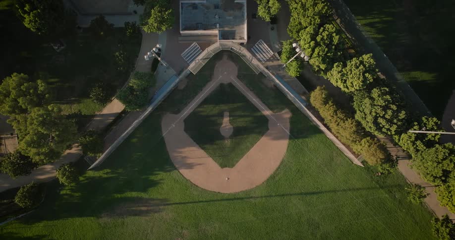 An aerial view of a baseball diamond