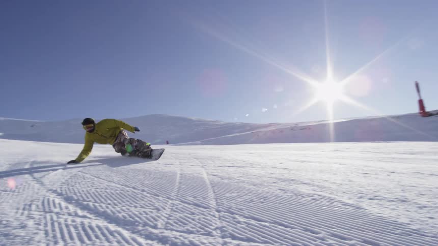 Someone snowboarding on a clear day
