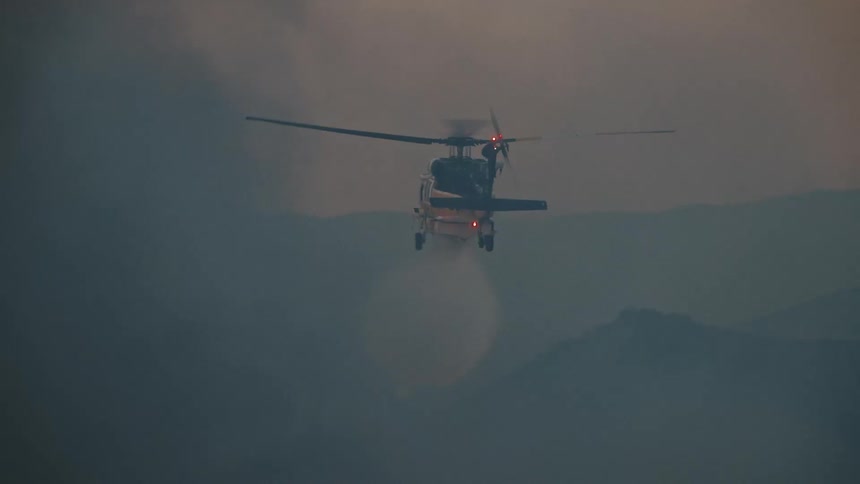 A footage of a firefighter helicopter