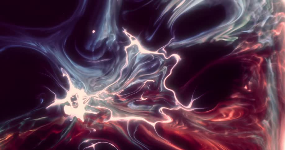Vibrant colors including blue red and white form flowing branching patterns
