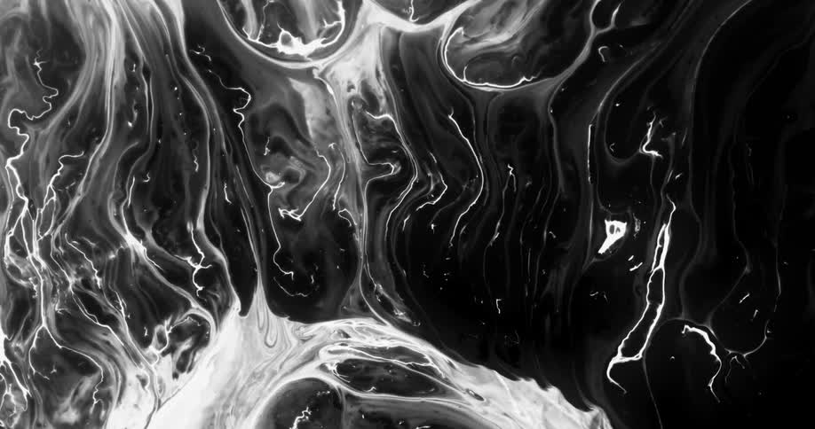 An abstract black and white pattern with swirling fluidlike shapes creating a visually intriguing and complex design
