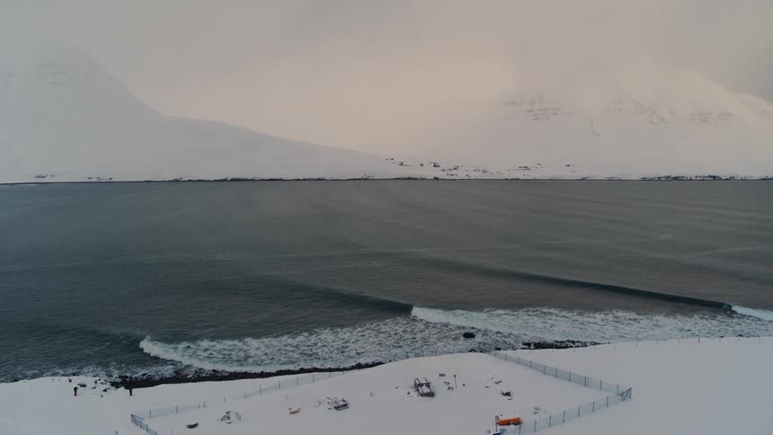An aerial footage of a sea shore during winter