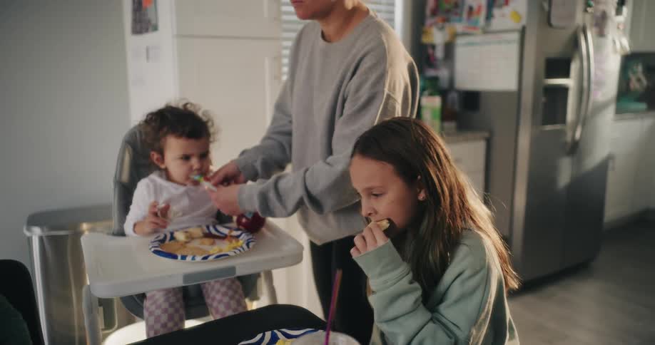 A family are having a meal together at home