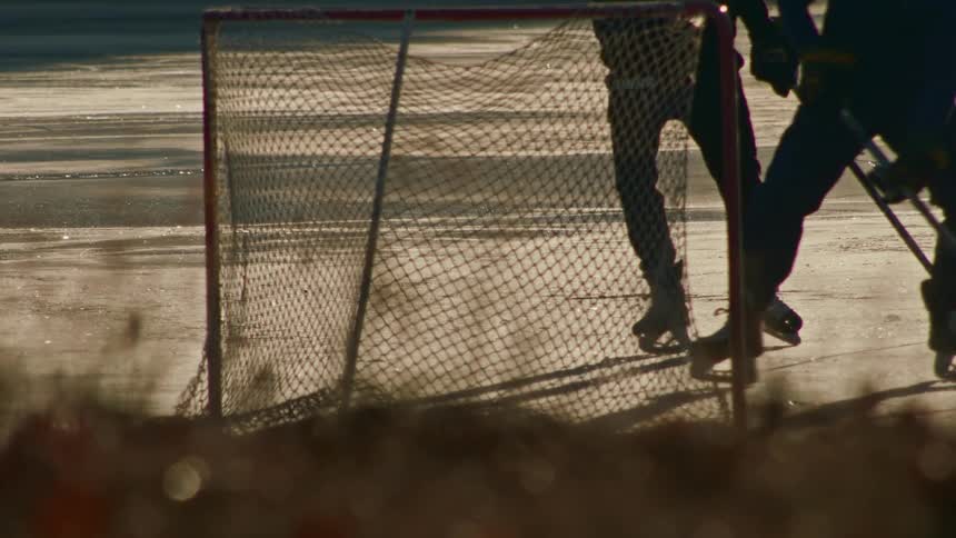 A man scores while playing ice hockey