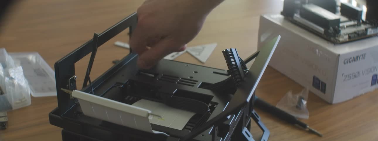 Person assembling computer components