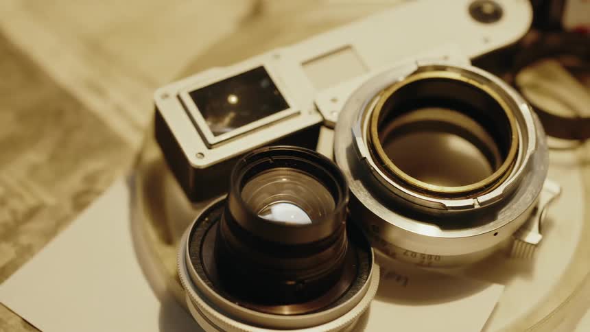Parts and lenses from a disassembled vintage camera