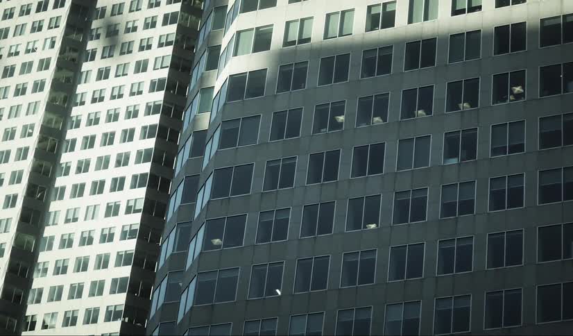 Standardized buildings with shade seen during the day