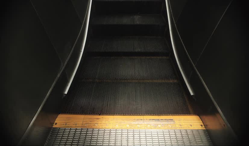 Interior view of an escalator in operation
