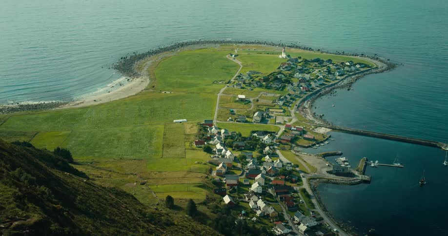 A small town is on the coast