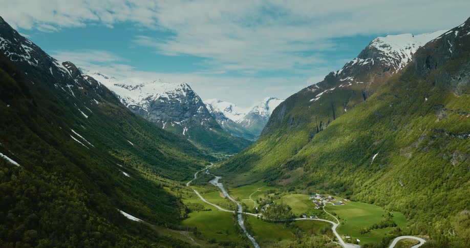 A stream runs through the two mountains