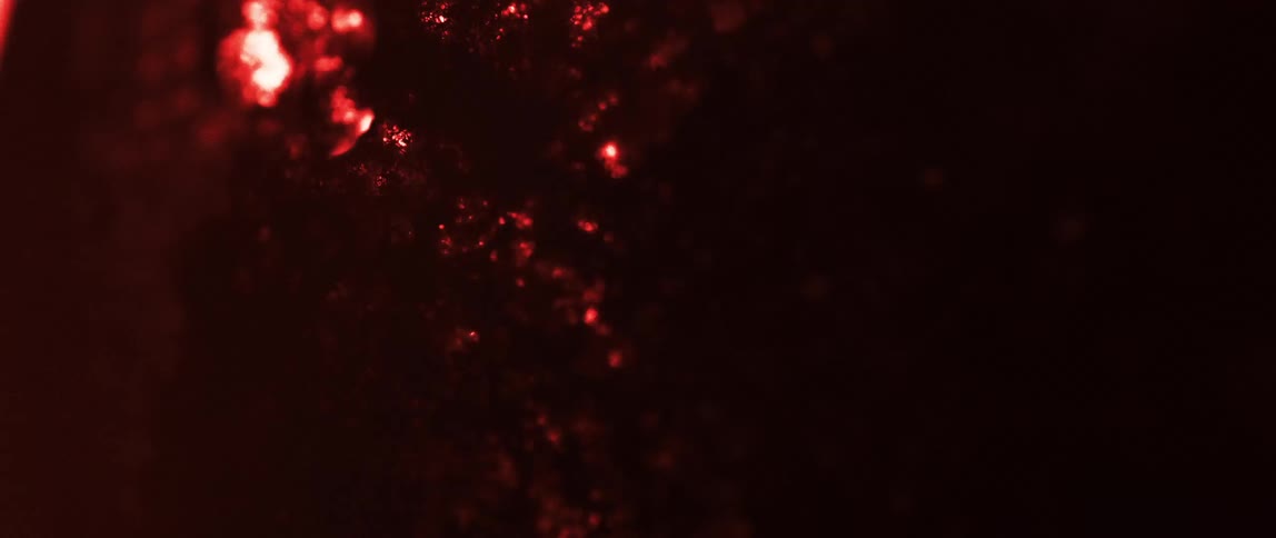 Glowing red and orange specks illuminate a dark textured surface