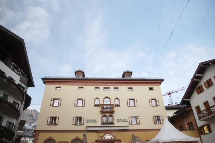 The hotel has many windows