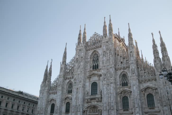 Exterior view of a gothic and classical church