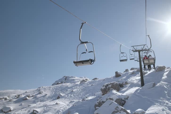 Cable car on a snowy mountain