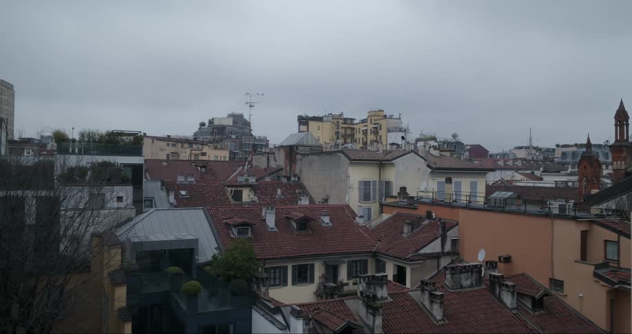 Heavy clouds are cast over the homes