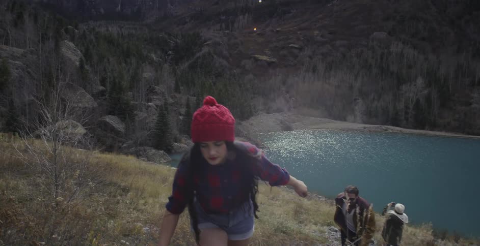 People are hiking uphill